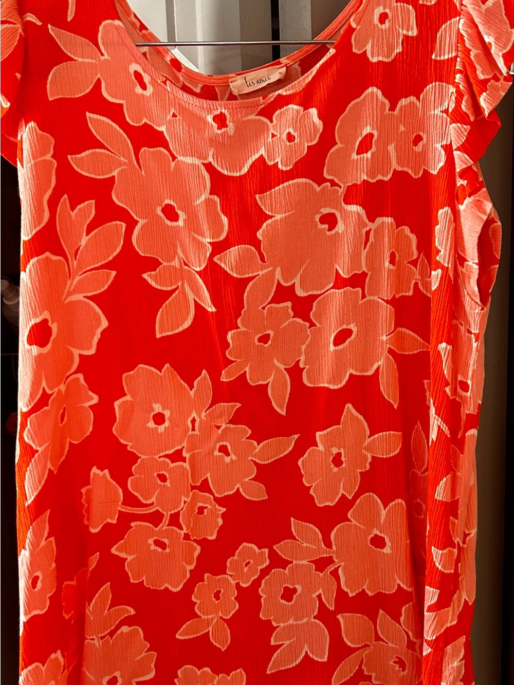 Orange and Pink Floral Short Sleeve Women's Top